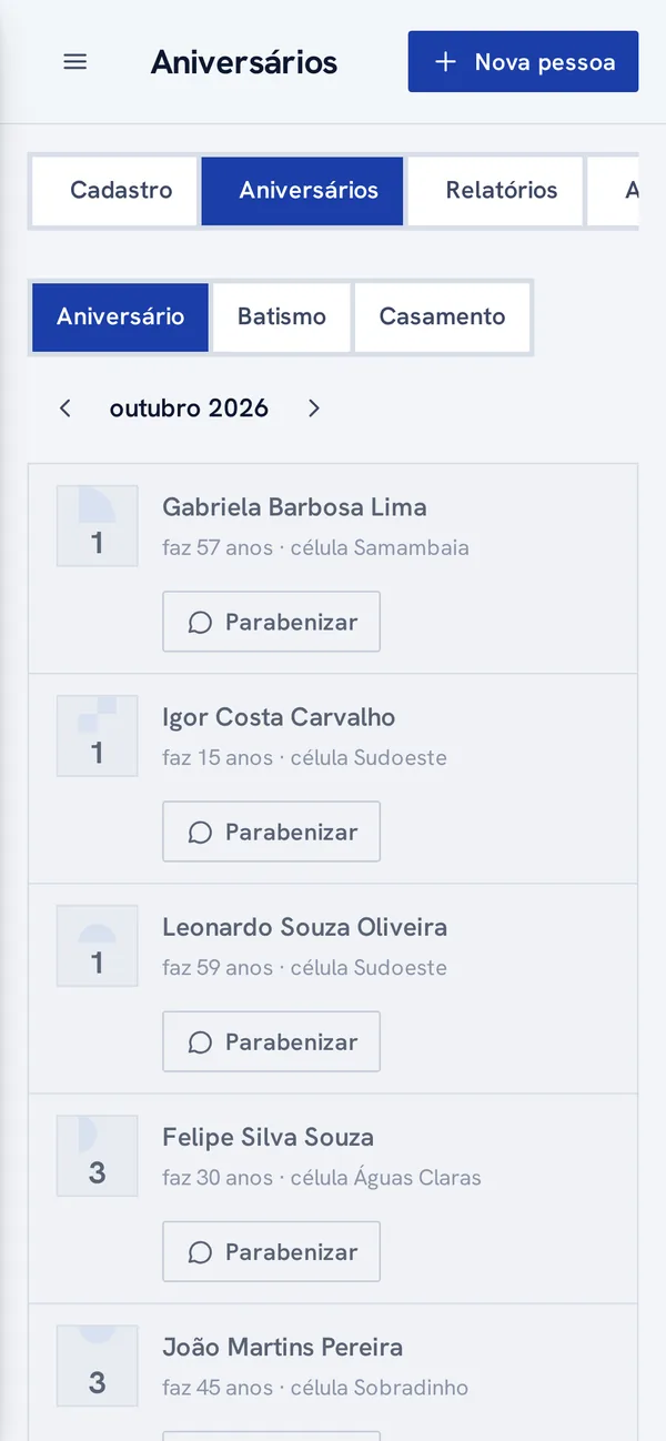 Aniversariantes do mês no celular